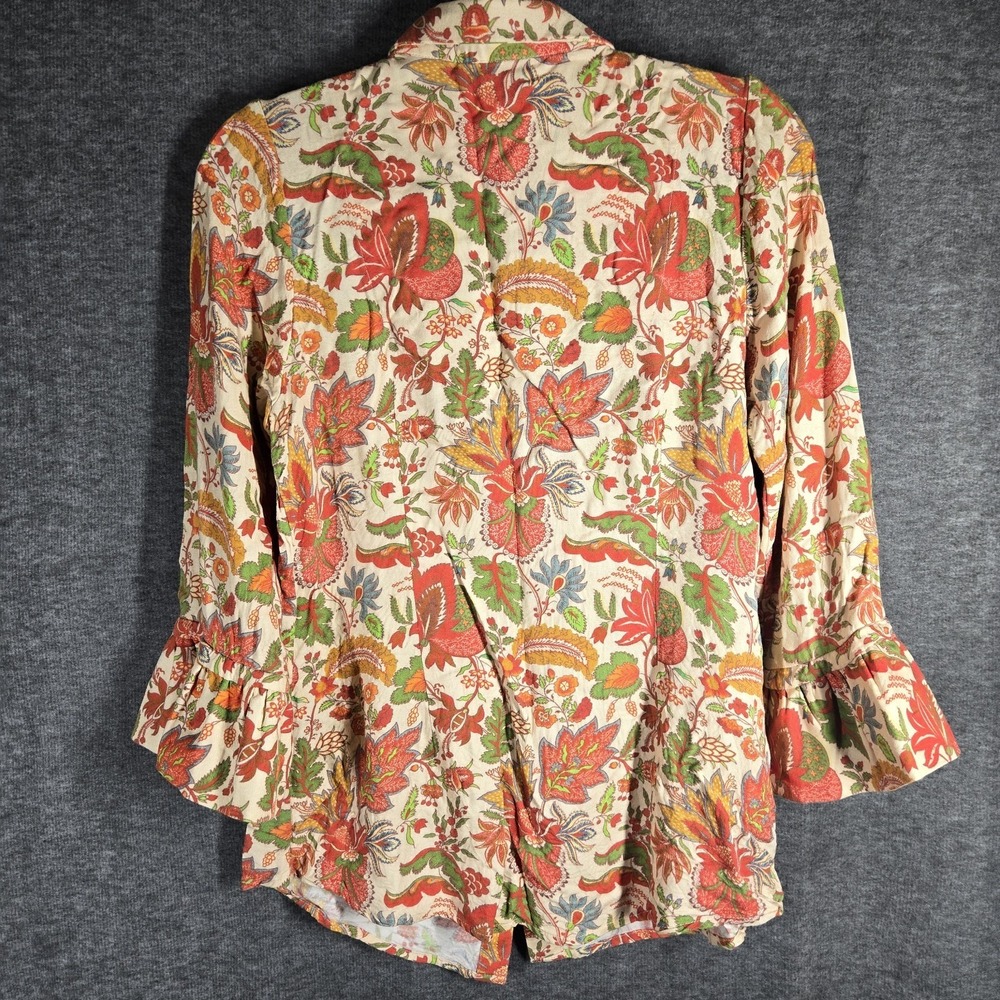 Gretchen Scott Floral Button Front Blouse Womens Medium Bell Sleeve Boho - Picture 5 of 13